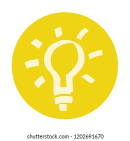 vector hand drawn doodle illustration of a clever bright shiny yellow light bulb with an idea of electricity