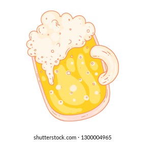 Vector hand drawn doodle illustration of a beer glass with foam . Colored illustration on white background. Can be used for banners, posters, menus, leaflets and ads.