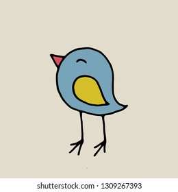 vector hand drawn doodle illustration of happy, smiling bird 