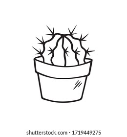 Vector hand drawn doodle illustration of cactus in flowerpot. High quality hand painted succulent plant. Perfect cactus element for your project.  