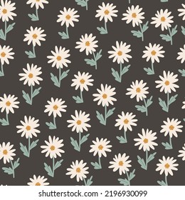 Dibujo manual vectorial de las flores de camomila. Patrón vector floral sin soldadura. Papel de pared o plantilla de diseño de tela sin inconvenientes.