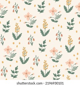 Vector hand drawn doodle illustration of Spring or Summer flowers. Vector floral seamless pattern. Seamless wallpaper or fabric design template.