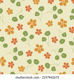 Vector hand drawn doodle illustration of Spring or Summer flowers. Vector floral seamless pattern. Seamless wallpaper or fabric design template.