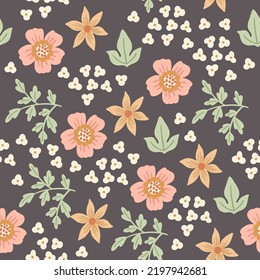 Vector hand drawn doodle illustration of Spring or Summer flowers. Vector floral seamless pattern. Seamless wallpaper or fabric design template.