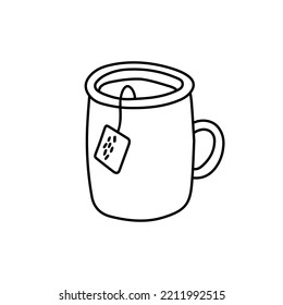 Vector hand drawn doodle illustration of a cup of tea. Cozy winter evening at home.