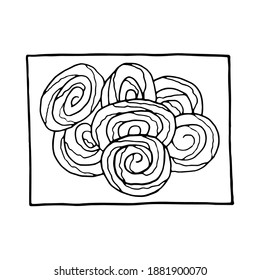 Doodle jalebi dibujado a mano por vectores. Postre indio. Diseñar un boceto para la cafetería de menú, el restaurante, la etiqueta y el embalaje. Ilustración en un fondo blanco.