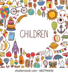 Vector hand drawn doodle kids elements. 