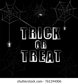 Vector Hand drawn doodle letters, bat and spider web. Trick or treat isolated quote and Halloween design elements
