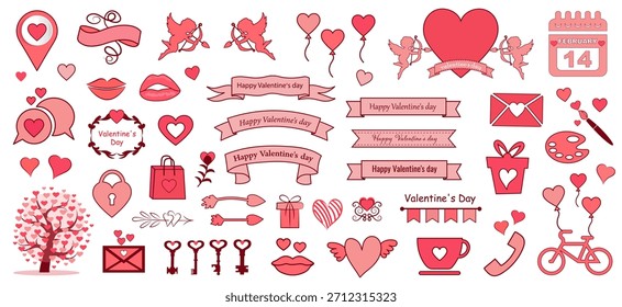 Vector Dibujado a mano doodle colección de amor, ilustración. Gran conjunto para el día de San Valentín, día de la madre, boda, amor y eventos románticos. Marcos, Elementos de diseño vintage.