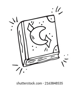 Vector hand drawn doodle magic book cartoon. Wizard book of spells.