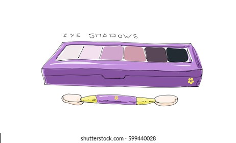vector hand drawn doodle  makeup products:  eyeshadow palette. Isolated line elements on white background.