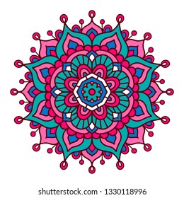 Vector hand drawn doodle mandala. Ethnic mandala with colorful ornament. Isolated. 