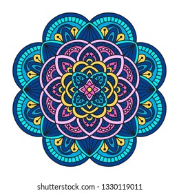 Vector hand drawn doodle mandala. Ethnic mandala with colorful ornament. Isolated. 