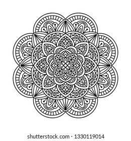 Vector hand drawn doodle mandala. Ethnic mandala with ornament. Isolated. Black and white colors. Outline. Anti stress coloring.