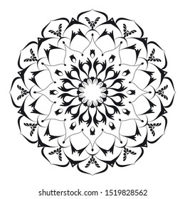 Vector hand drawn doodle mandala. Ethnic illustration with ornament. Isolated. Black and white colors. Outline. Coloring page for adult. Mandala with tribal ornament.