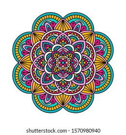 Vector hand drawn doodle mandala. Ethnic mandala with colorful ornament. Isolated. Abstract illustration.