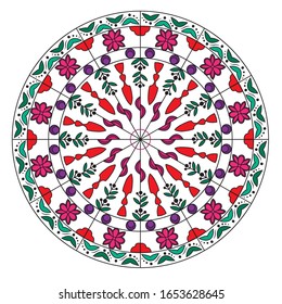 Doodle mandala dibujada a mano del vector. Mandala étnica con colorido adorno tribal. Aislado. Colores luminosos