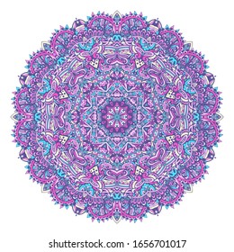 Vector hand drawn doodle mandala. Ethnic star flower with violet and purple abstract ornament. Isolated. Illustration on doodle style.