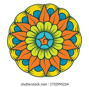 Vector hand drawn doodle mandala. Ethnic mandala with colorful tribal ornament. Isolated. beauty colors.
