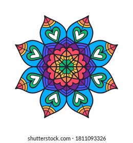 Vector hand drawn doodle mandala. Ethnic mandala with colorful ornament. Isolated on white background. 