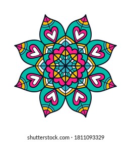 Vector hand drawn doodle mandala. Ethnic mandala with colorful ornament. Isolated on white background. 