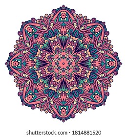 Doodle mandala dibujada a mano por vectores. Mandala étnica con adorno colorido.