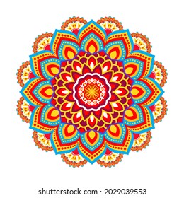 Vector hand drawn doodle mandala. Ethnic mandala with colorful tribal ornament. Isolated. Bright colors.