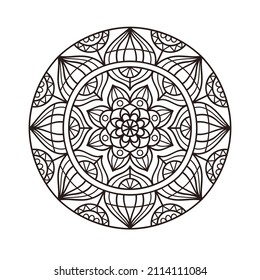 Doodle mandala dibujada a mano por vectores. Ilustración étnica con adorno. Aislado. Colores en blanco y negro. Esquema. Página de coloreado para adultos. Mandala con adorno tribal.