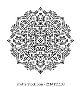 Vector hand drawn doodle mandala. Ethnic illustration with ornament. Isolated. Black and white colors. Outline. Coloring page for adult. Mandala with tribal ornament.
