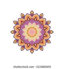 Vector hand drawn doodle mandala with hearts. Ethnic mandala with colorful ornament. Bright colors. Isolated. Illustration on doodle style.
