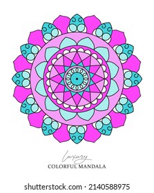 Vector hand drawn doodle mandala with hearts. Ethnic mandala with colorful ornament. Bright colors. Isolated. Illustration on doodle style.