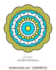 Vector hand drawn doodle mandala with hearts. Ethnic mandala with colorful ornament. Bright colors. Isolated. Illustration on doodle style.