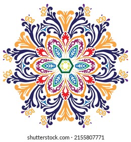 Vector hand drawn doodle mandala. Ethnic mandala with colorful tribal ornament. Isolated. Bright colors.