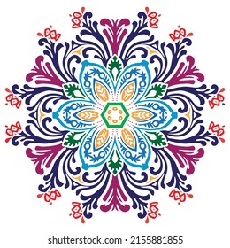 Vector hand drawn doodle mandala. Ethnic mandala with colorful tribal ornament. Isolated. Bright colors.