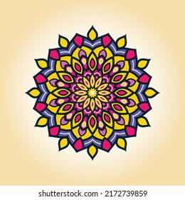 Doodle mandala dibujada a mano por vectores. Mandala étnica con colorido adorno tribal. Aislado. Colores brillantes.