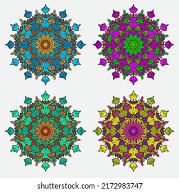 Doodle mandala dibujada a mano por vectores. Mandala étnica con colorido adorno tribal. Aislado. Colores luminosos