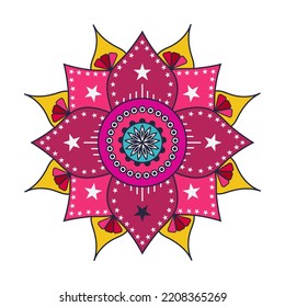 Vector hand drawn doodle mandala with tracery. Ethnic mandala with colorful ornament. Isolated. Illustration on doodle style On white background. Doodle illustration.