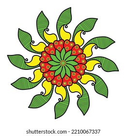 Vector hand drawn doodle mandala with hearts. Ethnic mandala with colorful ornament. Bright colors. Isolated. Illustration on doodle style.