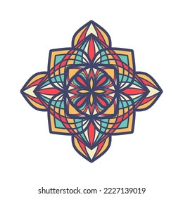 Vector hand drawn doodle mandala. Ethnic mandala with colorful tribal ornament. Arabic, Indian, ottoman motifs. For cards, invitations, t-shirts. Vector color illustration.