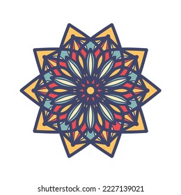 Vector hand drawn doodle mandala. Ethnic mandala with colorful tribal ornament. Arabic, Indian, ottoman motifs. For cards, invitations, t-shirts. Vector color illustration.