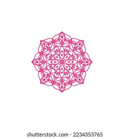 Vector hand drawn doodle mandala with tracery. Ethnic mandala with colorful ornament. Isolated. Pink bright colors. On white background. Doodle