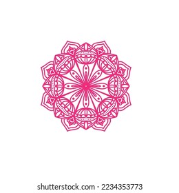 Vector hand drawn doodle mandala with tracery. Ethnic mandala with colorful ornament. Isolated. Pink bright colors. On white background. Doodle