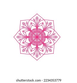 Vector hand drawn doodle mandala with tracery. Ethnic mandala with colorful ornament. Isolated. Pink bright colors. On white background. Doodle