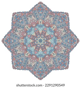 Vector hand drawn doodle mandala design. Ethnic medallion with colorful ornament. Muted Colors Tribal ethnic medallion intricate vector. Filigree ornamental psychedelic mandala art