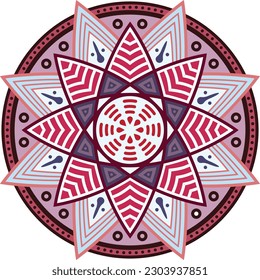 Doodle mandala dibujada a mano por vectores. Mandala étnica con colorido adorno tribal. Aislado. Colores brillantes.