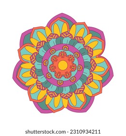Vector hand drawn doodle mandala ethnic mandala with colorful tribal ornament.