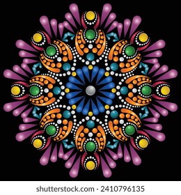 Vector hand drawn doodle mandala. Ethnic mandala with colorful tribal ornament. Isolated. Bright colors.