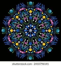 Vector hand drawn doodle mandala. Ethnic mandala with colorful tribal ornament. Isolated. Bright colors.