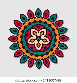 Doodle mandala dibujado a mano con vectores con corazones.