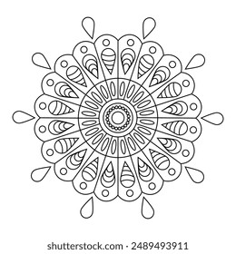Vector hand drawn doodle mandala art. Ethnic mandala with tribal ornament. modern textile mandala art. tattoo motif, bohemian mandala black white coloring book page, arabic islamic line art design